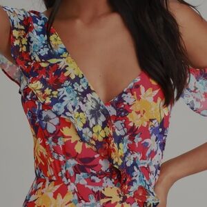Lulu's Radiant Ruby Red Floral Asymetrical Maxi Dress